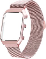 2 in 1 vervangend Apple Watch Band Milanese Loop rose goud en cover roestvrij staal vervangende band voor iWatch met metalen behuizing voor Apple Watch Series 1-2-3 (38mm rose goud) Watchband