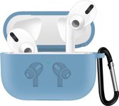 Case Cover Voor Apple Airpods Pro - Blauw - Siliconen Hoesje met Musketon Haakje - Bescherming tegen Krassen, Stoten en Stof