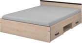 Vente-unique  Bed met opbergruimte PABLO - 2  laden en een niche - 140 x 190 cm - Kleur: Eik L 145.8 cm x H 58.9 cm x D 193 cm