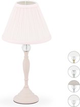 Relaxdays tafellamp vintage - nachtlamp kristal - schemerlamp - tafellampje - stoffen kap - roze