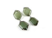 Zilveren oorringen oorbellen Model Hexagon met grijs groene stenen
