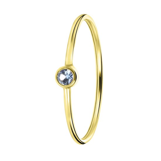 Lucardi Ringen - 14 karaat geelgouden ring licht blauwe zirkonia
