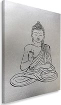 Schilderij Getekende boeddha, 4 maten, zwart-wit, Premium print