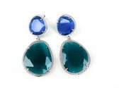 Zilveren oorringen oorbellen Model Magic Colors gezet met blauwe en groene stenen