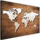 Schilderij Wereldkaart met houten achtergrond, 2 maten, bruin/beige