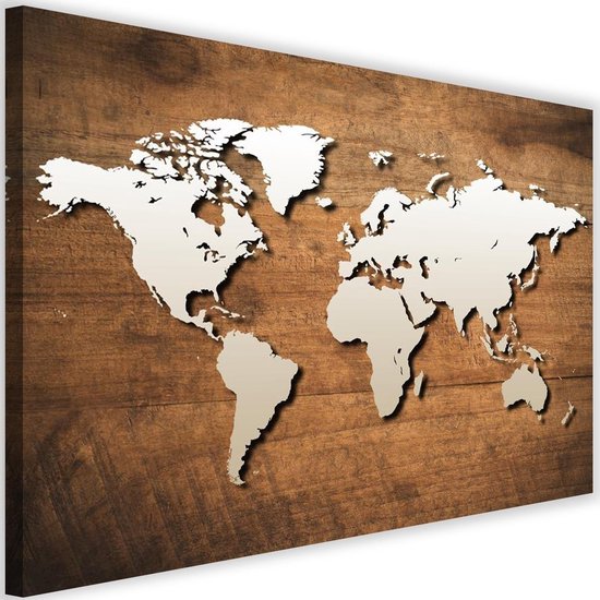 Wereldkaart met houten 2 maten, bruin/beige bol.com