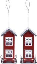 2x Tuinvogels hangende voeder silo/voederhuisje rood - 13 x 13 x 27 cm - Winter vogelvoer huisjes
