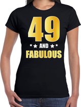 49 and fabulous verjaardag cadeau t-shirt / shirt - zwart - gouden en witte letters - voor dames - 49 jaar verjaardag kado shirt / outfit L