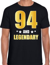 94 and legendary verjaardag cadeau t-shirt / shirt - zwart - gouden en witte letters - voor heren - 94 jaar verjaardag kado shirt / outfit S