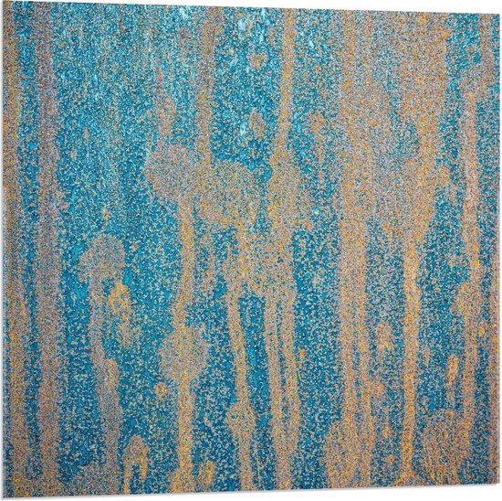 Acrylglas - Blauwe Muur met Geel - 80x80cm Foto op Acrylglas (Met Ophangsysteem)