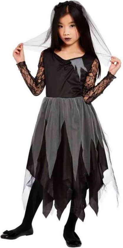 Smiffy's - Feesten & Gelegenheden Kostuum - Zwart Grijze Horror Bruid Heks - Meisje - Zwart, Grijs - Medium - Halloween - Verkleedkleding