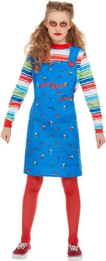 Smiffy's - Chucky & Child's Play Kostuum - Vreselijke Jaloerse Vriendin Chucky - Meisje - Blauw - Large - Halloween - Verkleedkleding