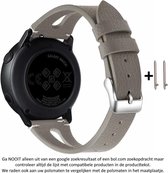 Grijs 22mm lederen bandje geschikt voor bepaalde 22mm smartwatches van verschillende bekende merken (zie lijst met compatibele modellen in producttekst) - Maat: zie foto - gesp – Grey leather smartwatch strap - Leer - Leder - 22 mm