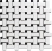 The Mosaic Factory Paris mozaïektegel 2.3x4.8x0.6cm en 1.5x1.5x0.6cm wandtegel voor binnen en buiten basketwave porselein wit met zwart