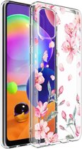 iMoshion Hoesje Geschikt voor Samsung Galaxy A31 Hoesje Siliconen - iMoshion Design hoesje - Roze / Transparant / Blossom Watercolor