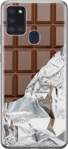Samsung Galaxy A21s hoesje siliconen - Chocoladereep - Soft Case Telefoonhoesje - Print / Illustratie - Bruin
