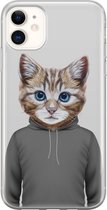 Leuke Telefoonhoesjes - Hoesje geschikt voor iPhone 11 - Kat schattig - Soft case - TPU - Kat - Grijs