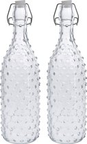 2x Glazen flessen transparant stippen met beugeldop 1000 ml - Keukenbenodigdheden - Woondecoratie - Tafel dekken - Koude dranken serveren/bewaren - Olie/azijn flessen - Decoratie flessen