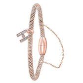 Donna Mae - Bracelet acier maille lettre rose et cristal H