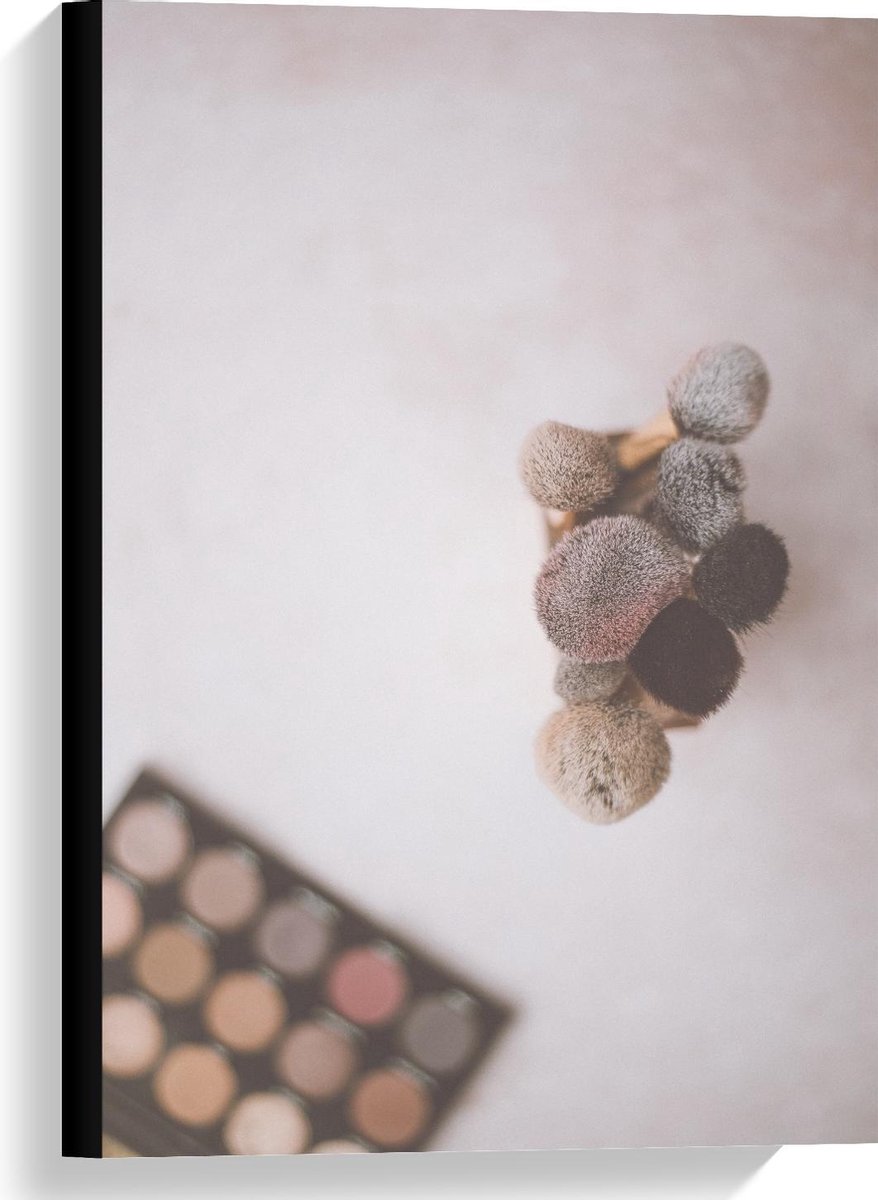 Canvas  - Make up Kwasten en Pallette - 40x60cm Foto op Canvas Schilderij (Wanddecoratie op Canvas)