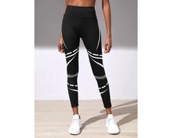 High waist sport legging dames zwart met witte strepen, SHEIN, maat L