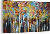 Schilderij - Bovenaanzicht van verfborstels — 100x70 cm
