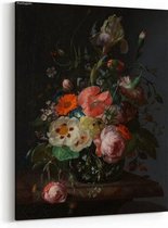 Schilderij - Stilleven met bloemen op een marmeren tafelblad — 60x90 cm