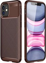 Apple iPhone 12 Mini Hoesje Carbon Fiber Back Cover Bruin