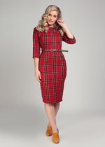 Collectif Adeline Berry Check 50's Pencil Jurk Rood