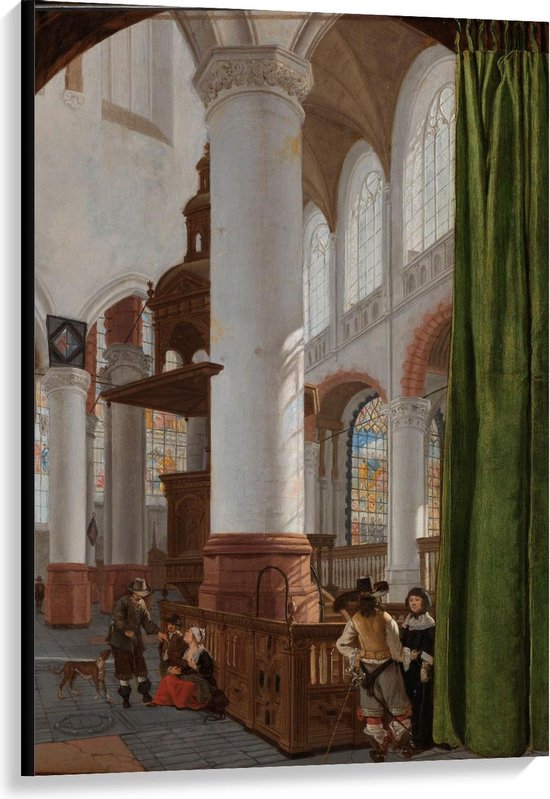 Canvas  - Oude meesters - Interieur van de Oude Kerk Delft, Gerard Houckgeest - 80x120cm Foto op Canvas Schilderij (Wanddecoratie op Canvas)