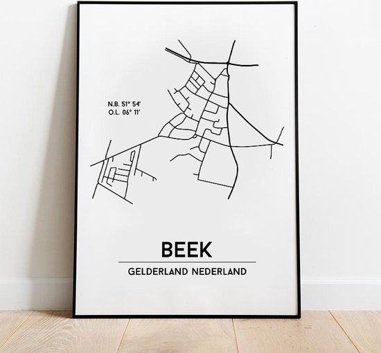 Beek city poster, A3 zonder lijst, plattegrond poster, woonplaatsposter, woonposter