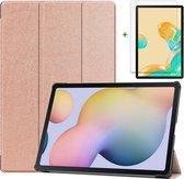 Samsung Galaxy Tab S7 Plus Hoes Roségoud & Screenprotector - Trifold Tablet Case & Tempered Glass
