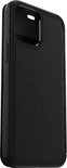 Zwarte OtterBox Strada telefoonhoes, achterkant en schuine zijkant.