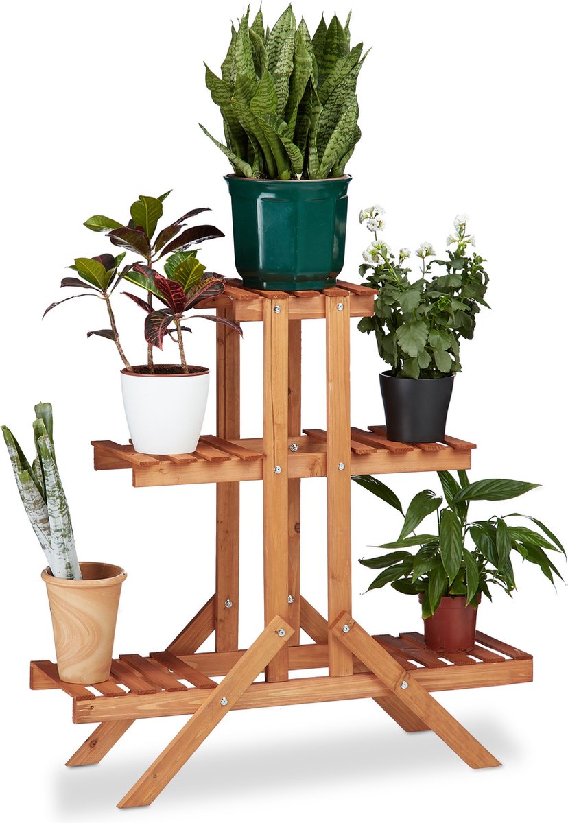 Relaxdays Houten Plantenrek – 3 Etages, Inklapbaar – Voor Binnen, Bloemen & Kruiden – 107,5 X 41 X 40 Cm (bruin)
