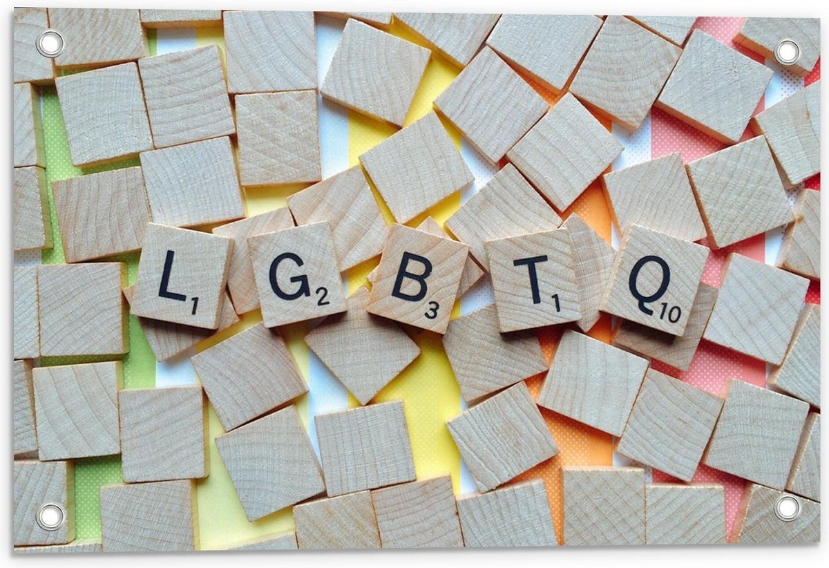 Tuinposter – LGBTQ Scrabble Letters - 60x40cm Foto op Tuinposter (wanddecoratie voor buiten en binnen)