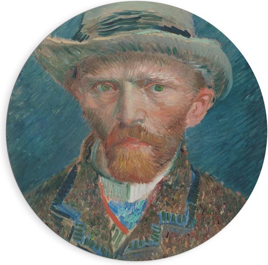 Dibond Wandcirkel - Oude meesters - Zelfportret, Vincent van Gogh, 1887 - 90x90cm Foto op Aluminium Wandcirkel (met ophangsysteem)
