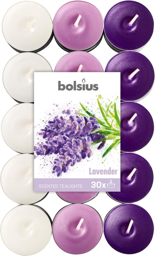 Bolsius Geurkaarsen Theelicht Lavender Paars/wit 30 Stuks