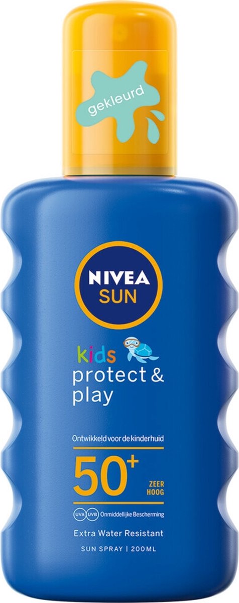 NIVEA SUN Kids Zonnebrand - Hydraterende Groen Gekleurde Zonnespray - SPF 50+ - 200 ml Extra Beschermend