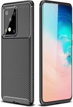 Carbon Fibre Hoesje TPU Flexibele beschermhoes - Geschikt voor: Samsung Galaxy S20 Ultra - zwart