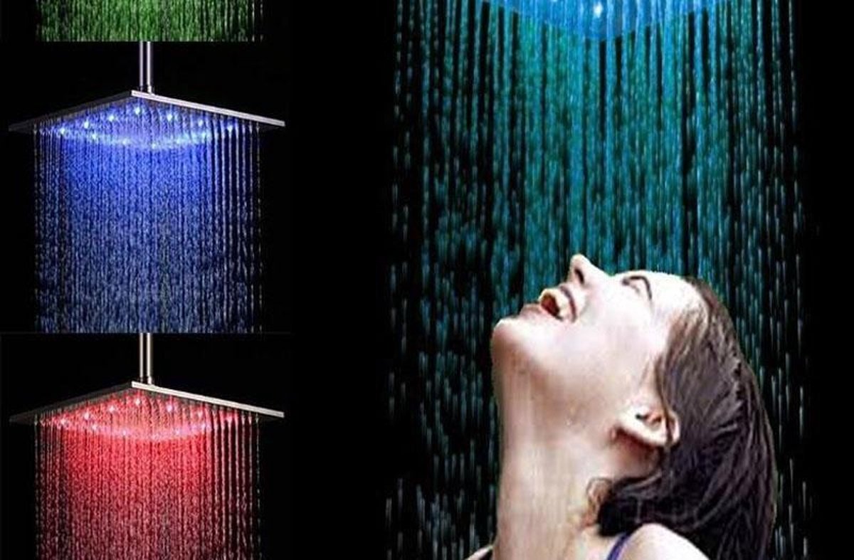 LED Douchekop Groot RGB Vierkant