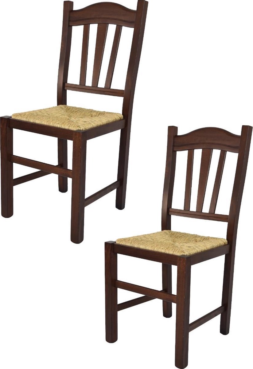 Tommychairs Silvana - Eetkamerstoelen - Set van 2 - Walnoot - Rotan