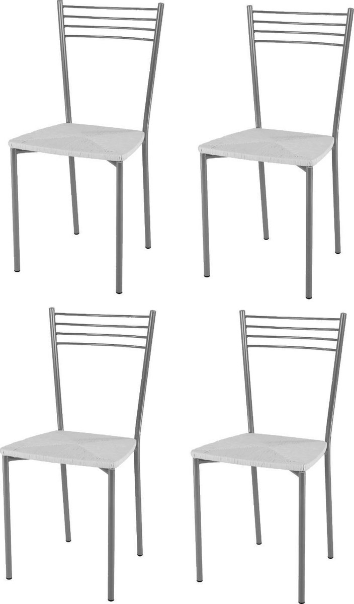 T m c s Tommychairs Set van 4 moderne stoelen model Elena. Zeer geschikt voor keuken bar en eetkamer structuur in gelakt staalkleurig aluminium met een zitting in vergelijkbare strokleur wit