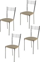 Tommychairs Elegance - Eetkamerstoelen - Set van 4 - Chroom & Beige - Kunstleer