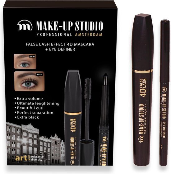 Make-up Studio Geschenkset - Mascara 4D False Lash zwart + eyeliner Zwart
