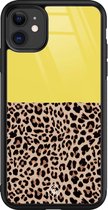 iPhone 11 hoesje glass - Luipaard geel | Apple iPhone 11  case | Hardcase backcover zwart