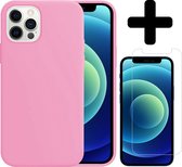 Hoes voor iPhone 12 Pro Max Hoesje Siliconen Case Met Screenprotector Tempered Glass - Hoes voor iPhone 12 Pro Max Hoes Cover Met Screenprotector - Roze