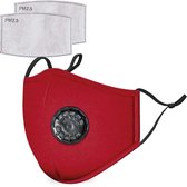 1 stuks Herbruikbare Mondkapje - Valve mondmasker rood met 2 stuks vervangbaar  filters