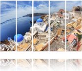 Schilderij , Santorini , Multikleur ,4 maten , 5 luik , wanddecoratie , Premium print , XXL