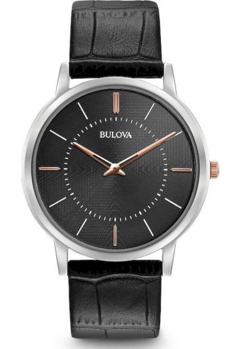 Bulova Ultra Slim 98A167 Horloge - Leer - Zwart - Ø 40 mm