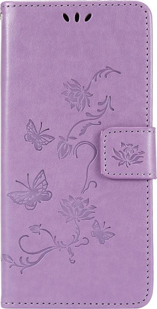 Shop4 - Geschikt voor Samsung Galaxy S20 FE Hoesje - Wallet Case Bloemen Vlinder Paars